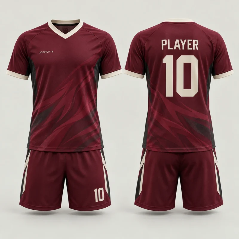 Ενδεικτικό AI σχέδιο εμφάνισης ποδοσφαίρου Burgundy Flow, μπροστινή και πίσω όψη